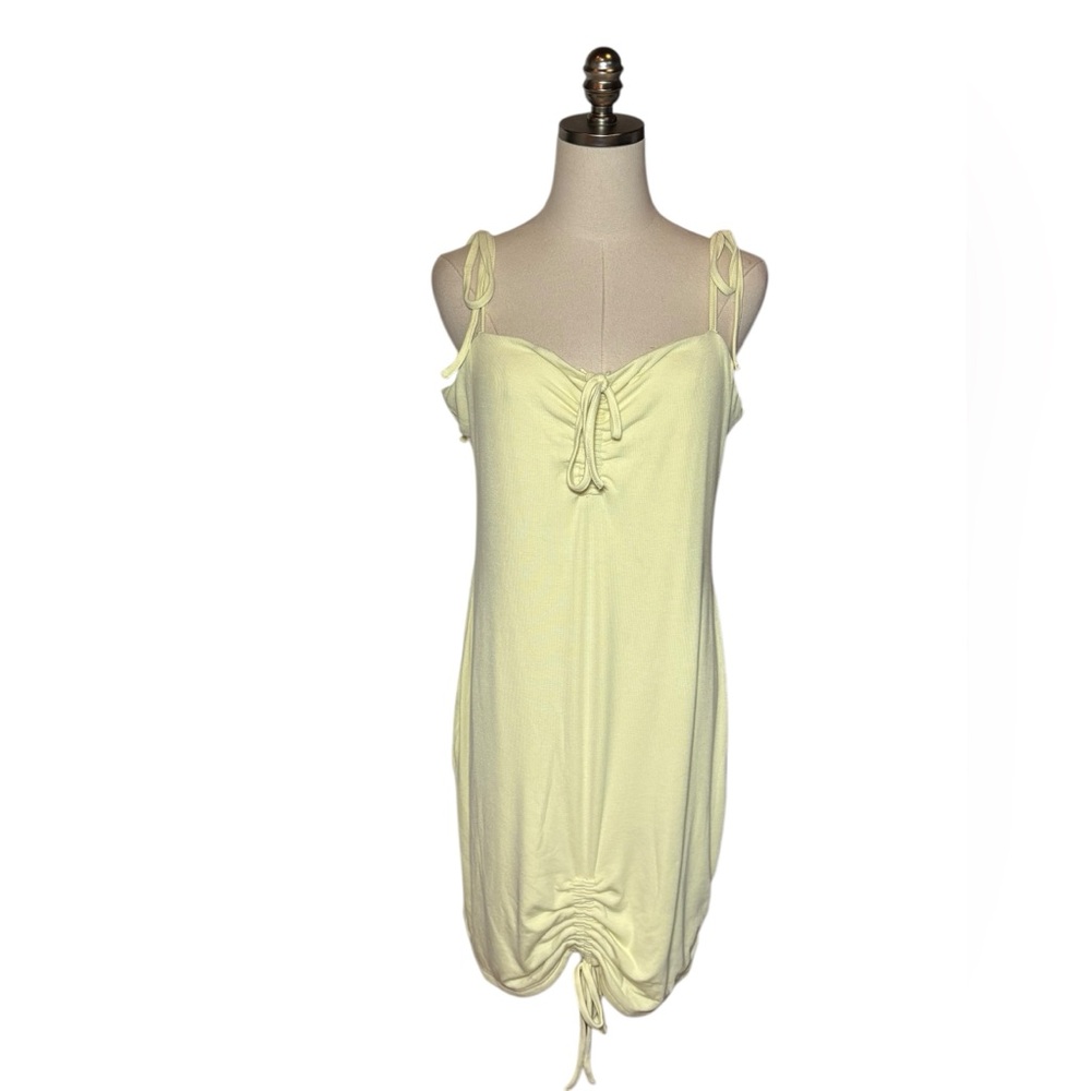 Egreis Yellow Spaghetti Strap Dress XL Viscose Stretchy Ruched Adjustable Straps